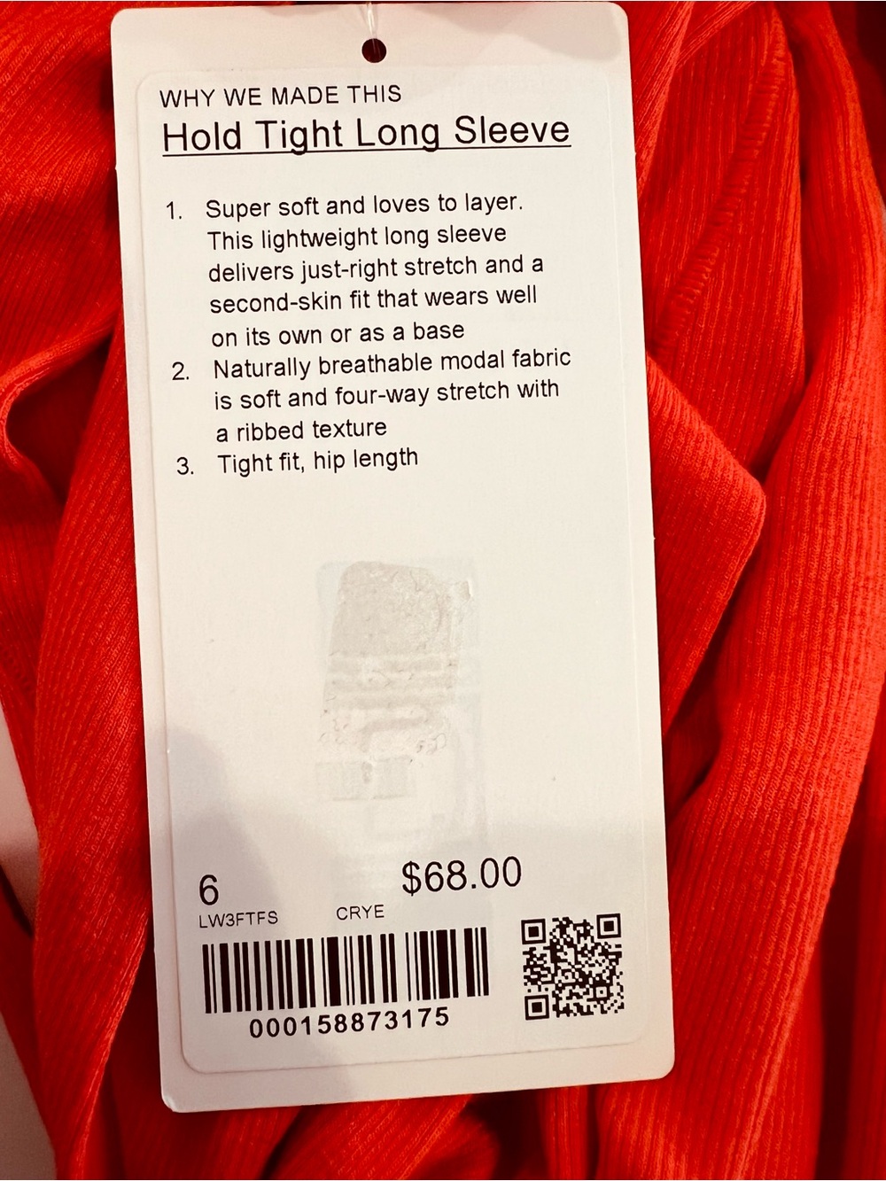 Lululemon Hold Tight Long Sleeve Cherry Ember Size 6 NWT - Picture 7 of 10